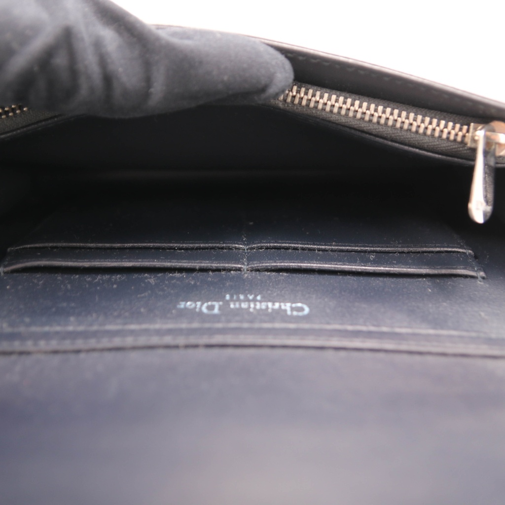 Christian Dior Metallic Patent Micro-Cannage Diorama Wallet on Chain Silver