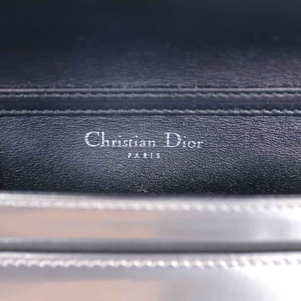 Christian Dior Metallic Patent Micro-Cannage Diorama Wallet on Chain Silver