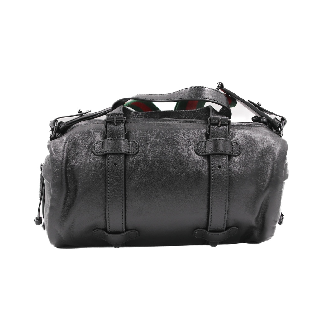 Gucci Black Leather Duffle Bag with Web Strap 725701