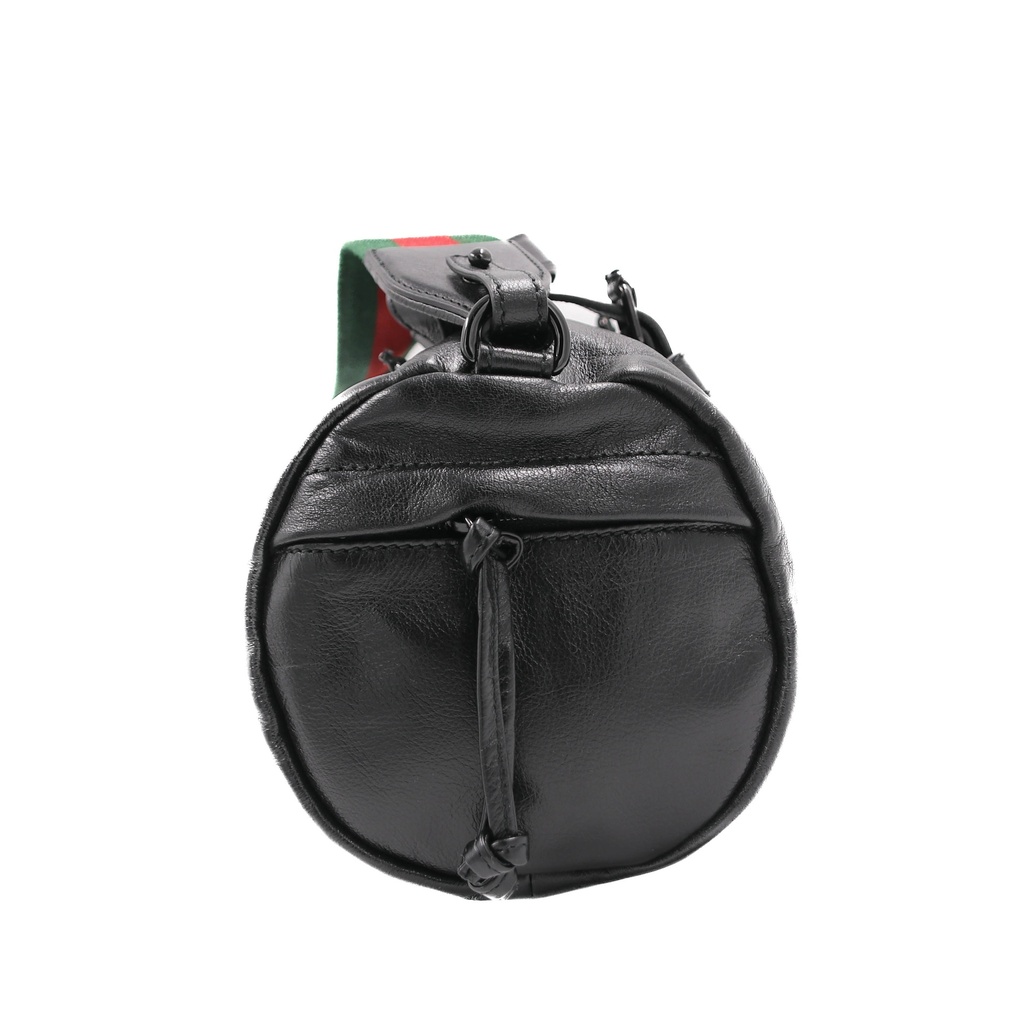 Gucci Black Leather Duffle Bag with Web Strap 725701