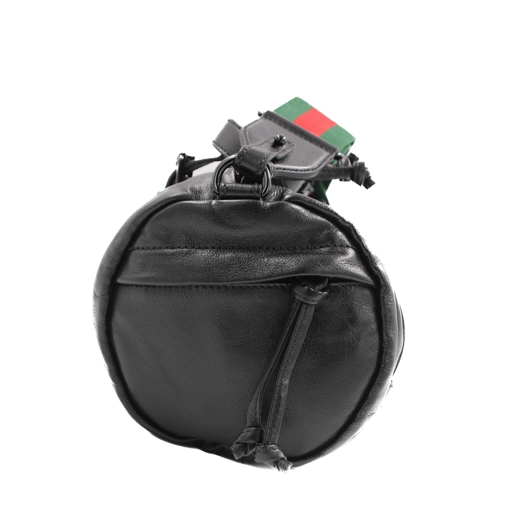 Gucci Black Leather Duffle Bag with Web Strap 725701