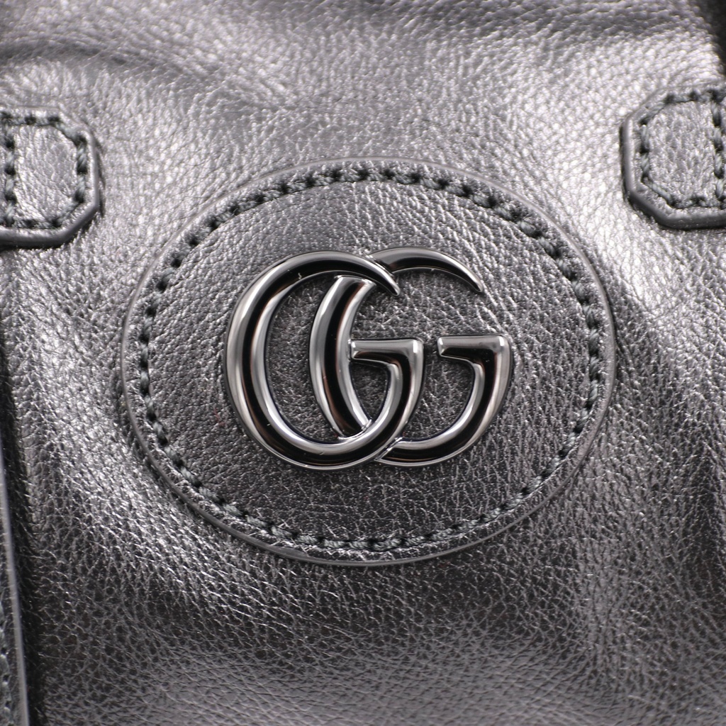 Gucci Black Leather Duffle Bag with Web Strap 725701