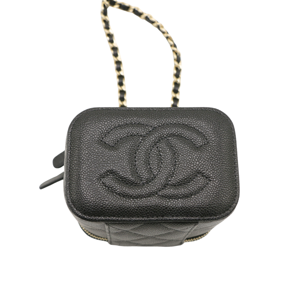 Chanel Small Vanity Case in Quilted Caviar in Black