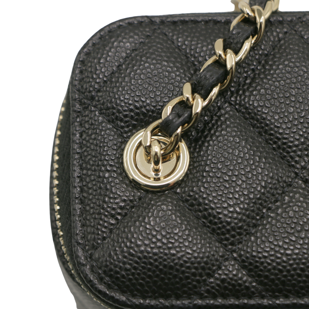 Chanel Small Vanity Case in Quilted Caviar in Black