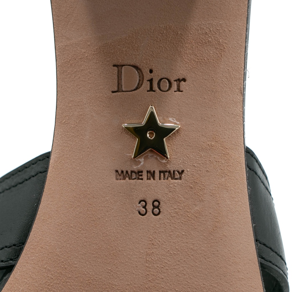 Christian Dior 30 Montaigne Heeled Slide Black Calfskin Size 38
