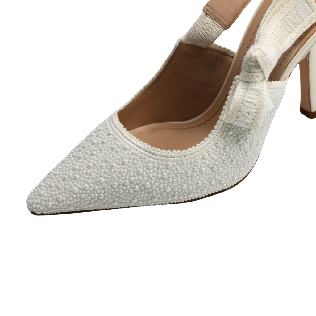 Christian Dior J'Adior Slingback Pump Sandal White Resin Pearls Size 36