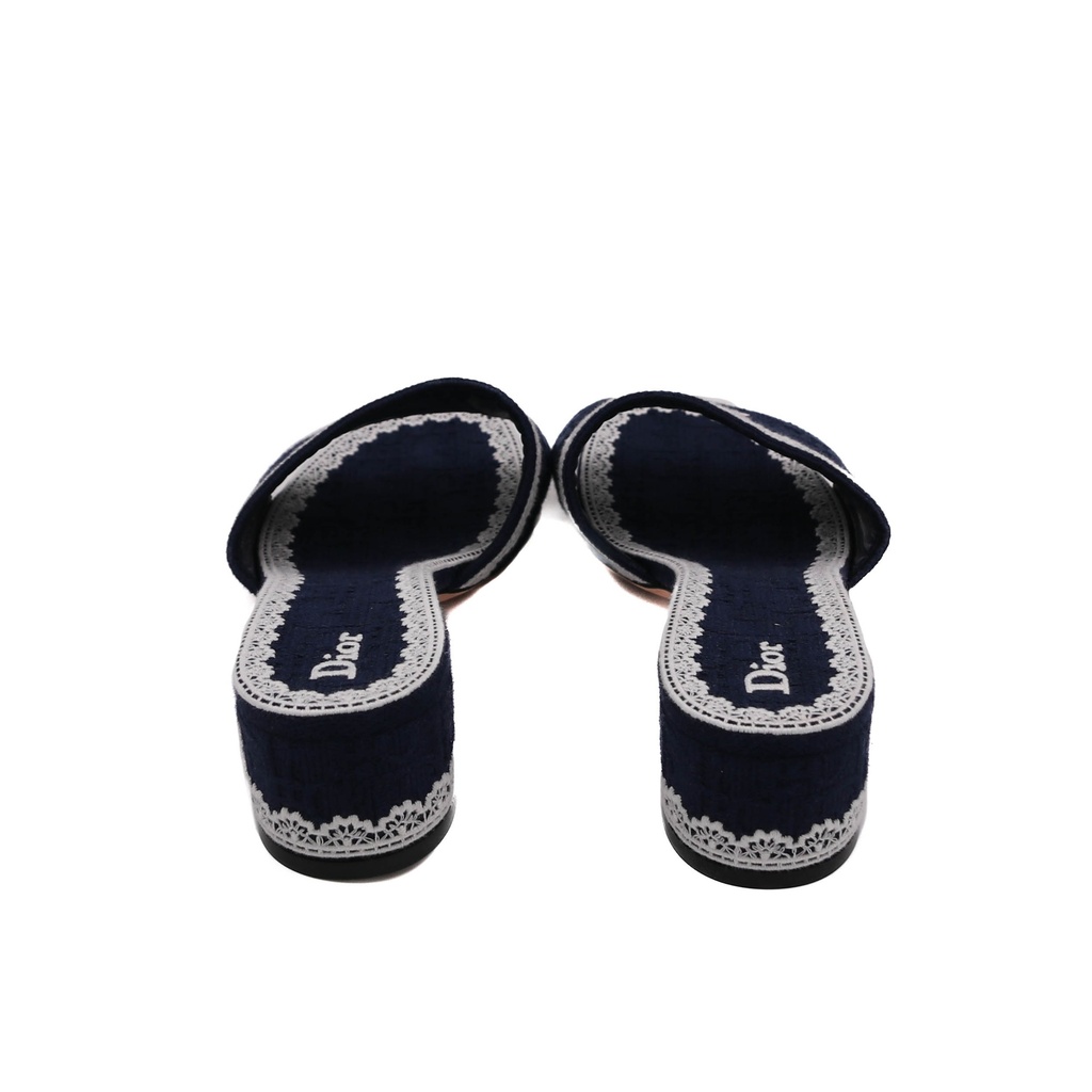 Christian Dior Dway Slide Blue Toile de Jouy Embroidered Cotton 41 1/2