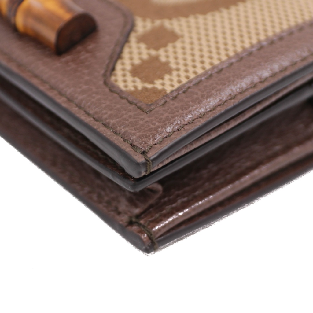 Gucci Diana Jumbo GG Bamboo Wallet Beige Brown Compact Bifold Canvas Box 658244