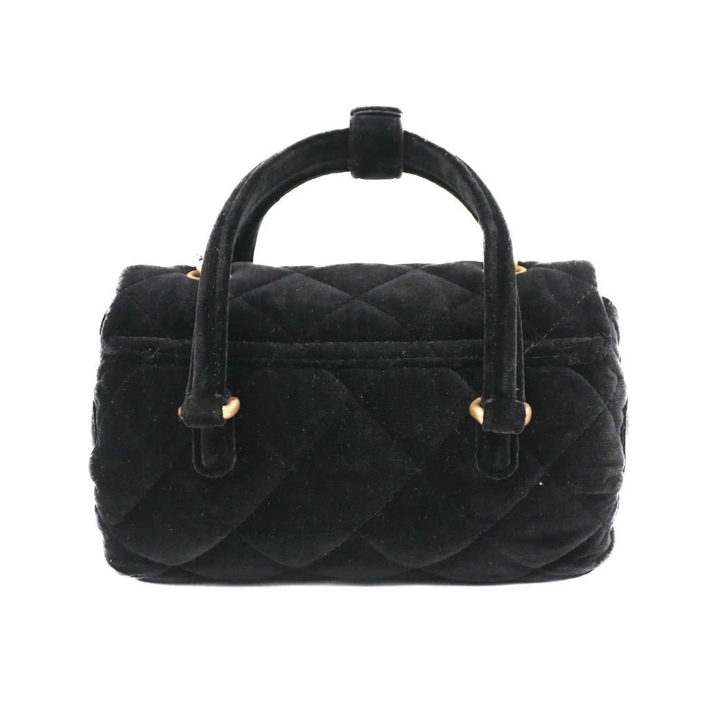 Chanel Velvet Quilted Mini Top Handle in Black