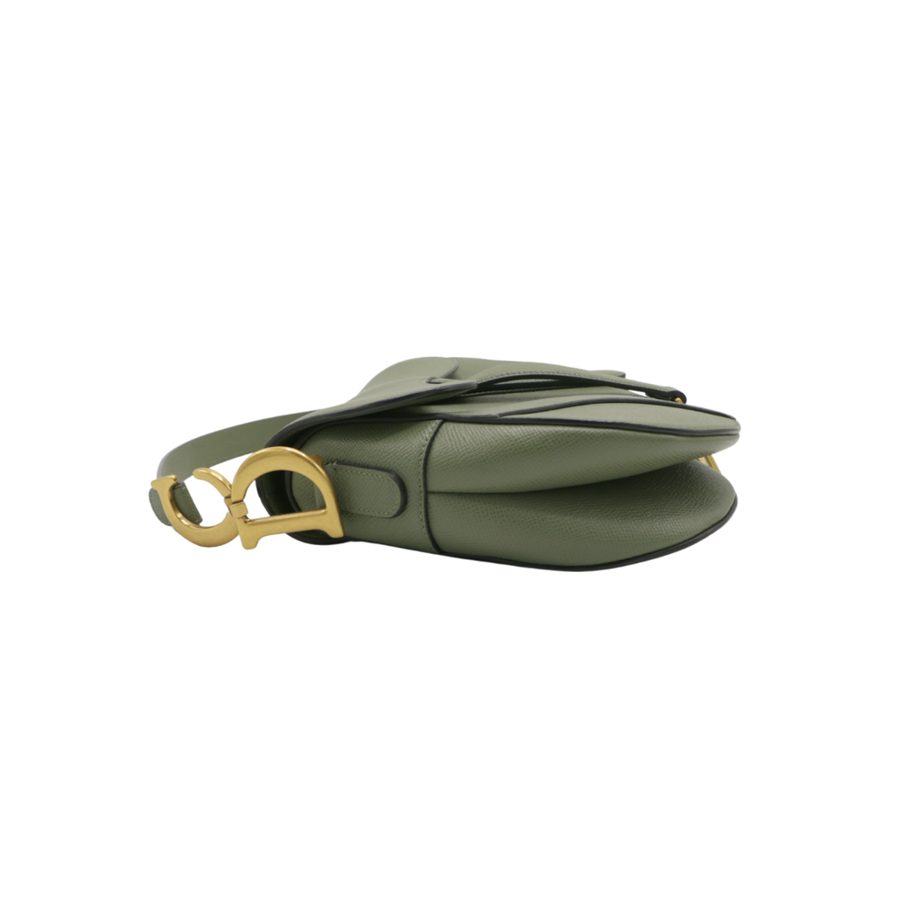 Christian Dior Grained Calfskin Saddle Bag Green