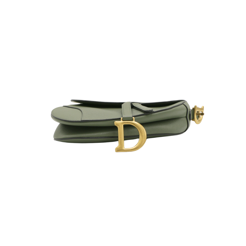 Christian Dior Grained Calfskin Saddle Bag Green