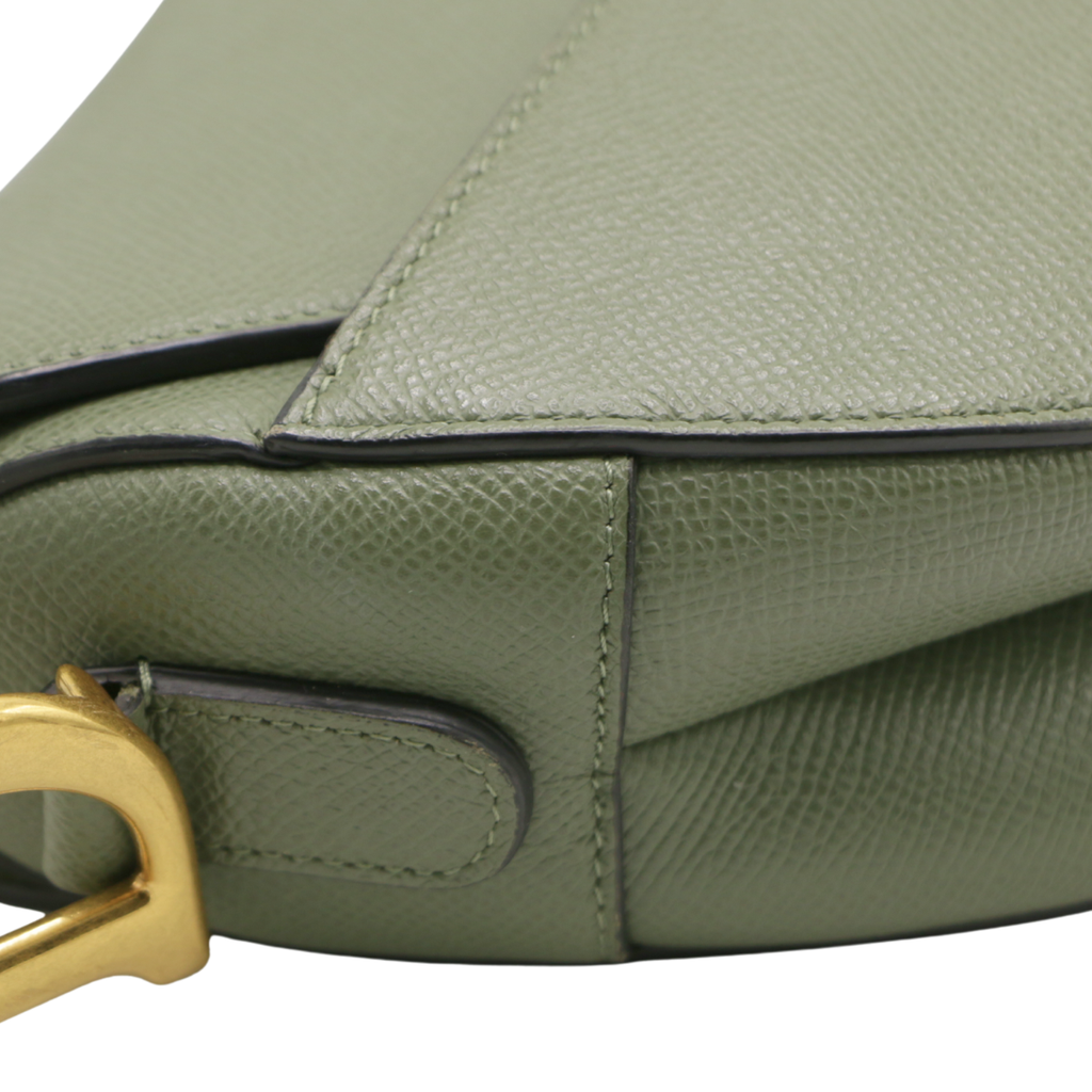 Christian Dior Grained Calfskin Saddle Bag Green