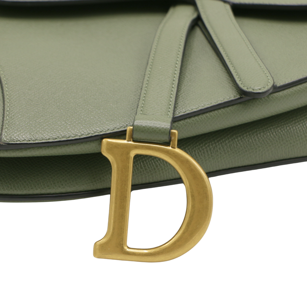 Christian Dior Grained Calfskin Saddle Bag Green