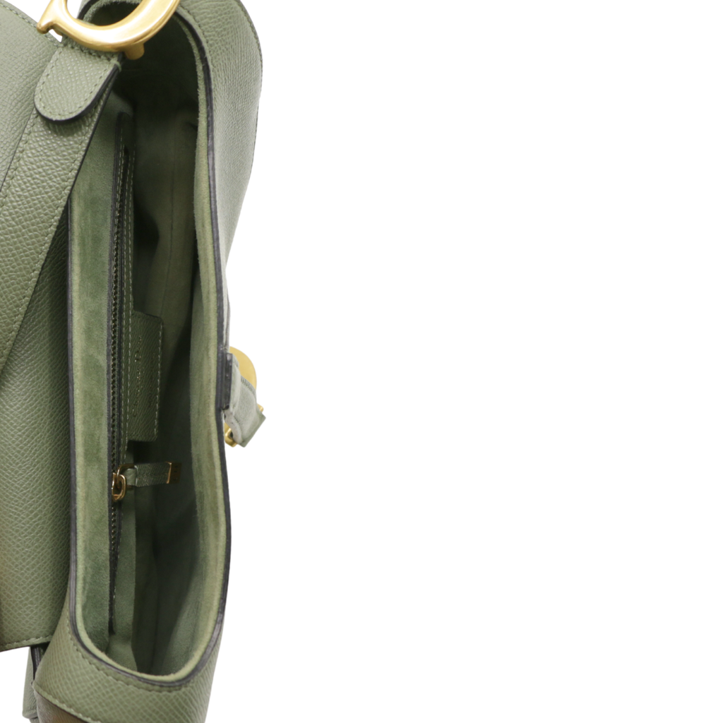 Christian Dior Grained Calfskin Saddle Bag Green