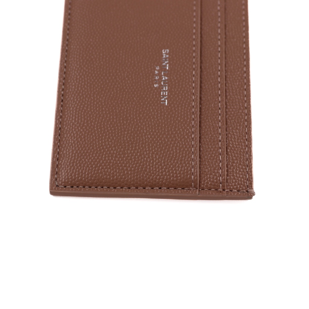 Saint Laurent Pebble-Grain Leather Cardholder Beige