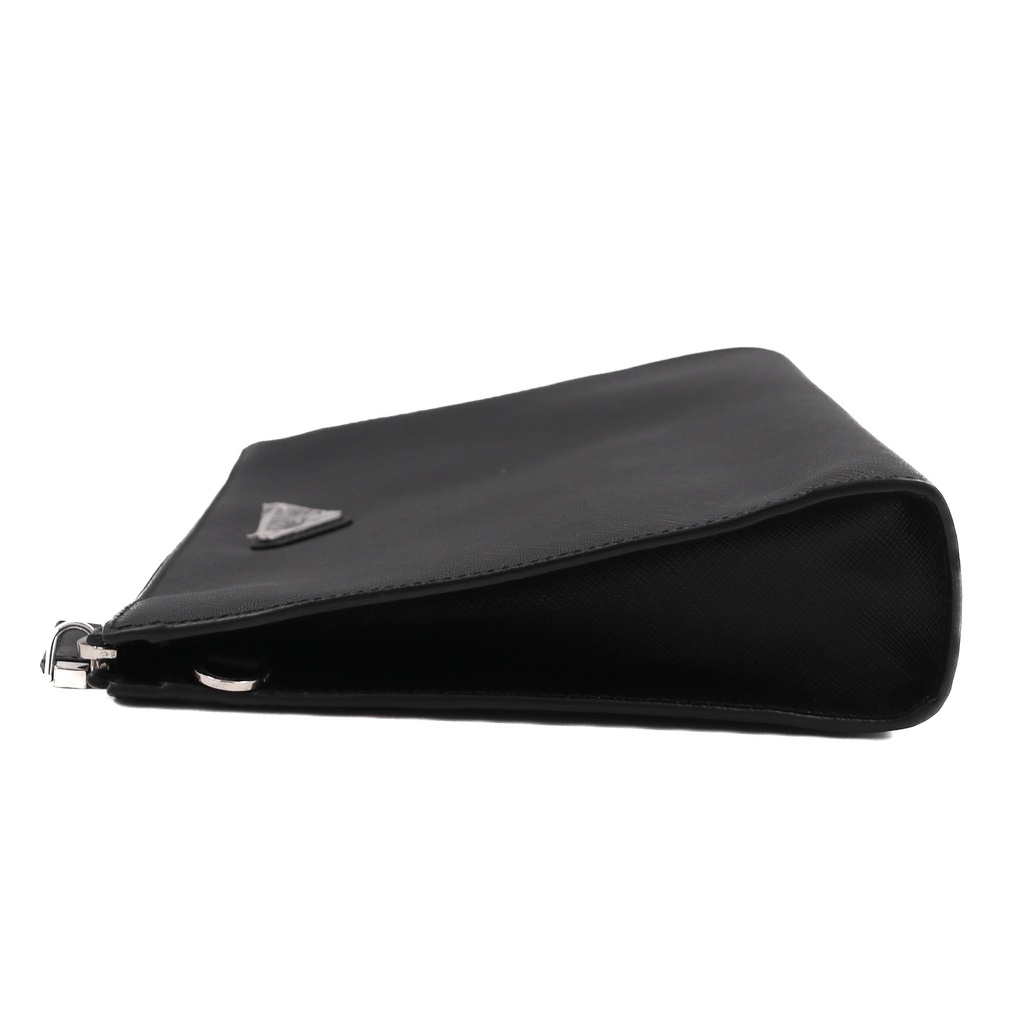 Prada Black Saffiano Leather Men Wristlet Pouch