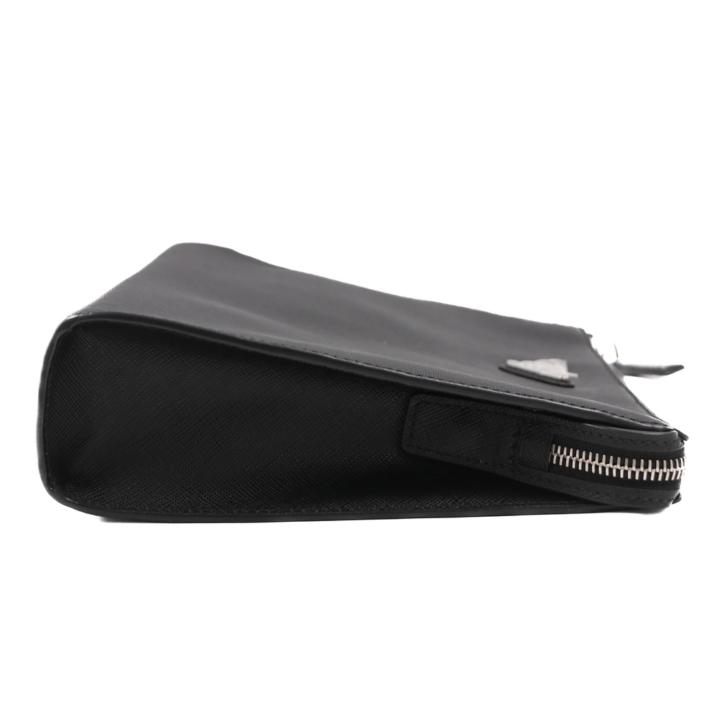 Prada Black Saffiano Leather Men Wristlet Pouch
