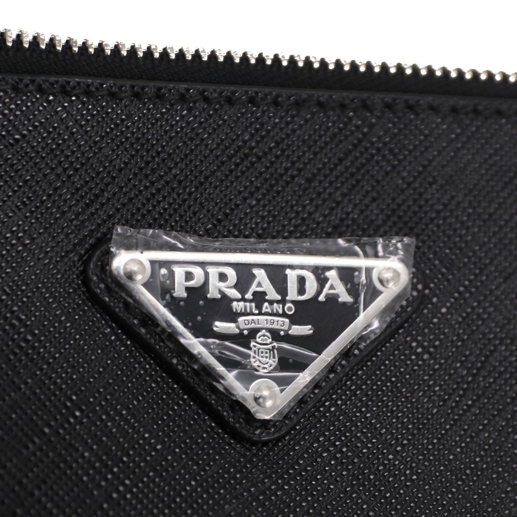 Prada Black Saffiano Leather Men Wristlet Pouch
