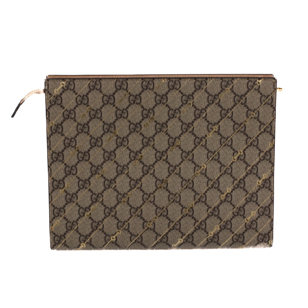 Gucci Beige and Ebony Horsebit Striped Pouch 774345