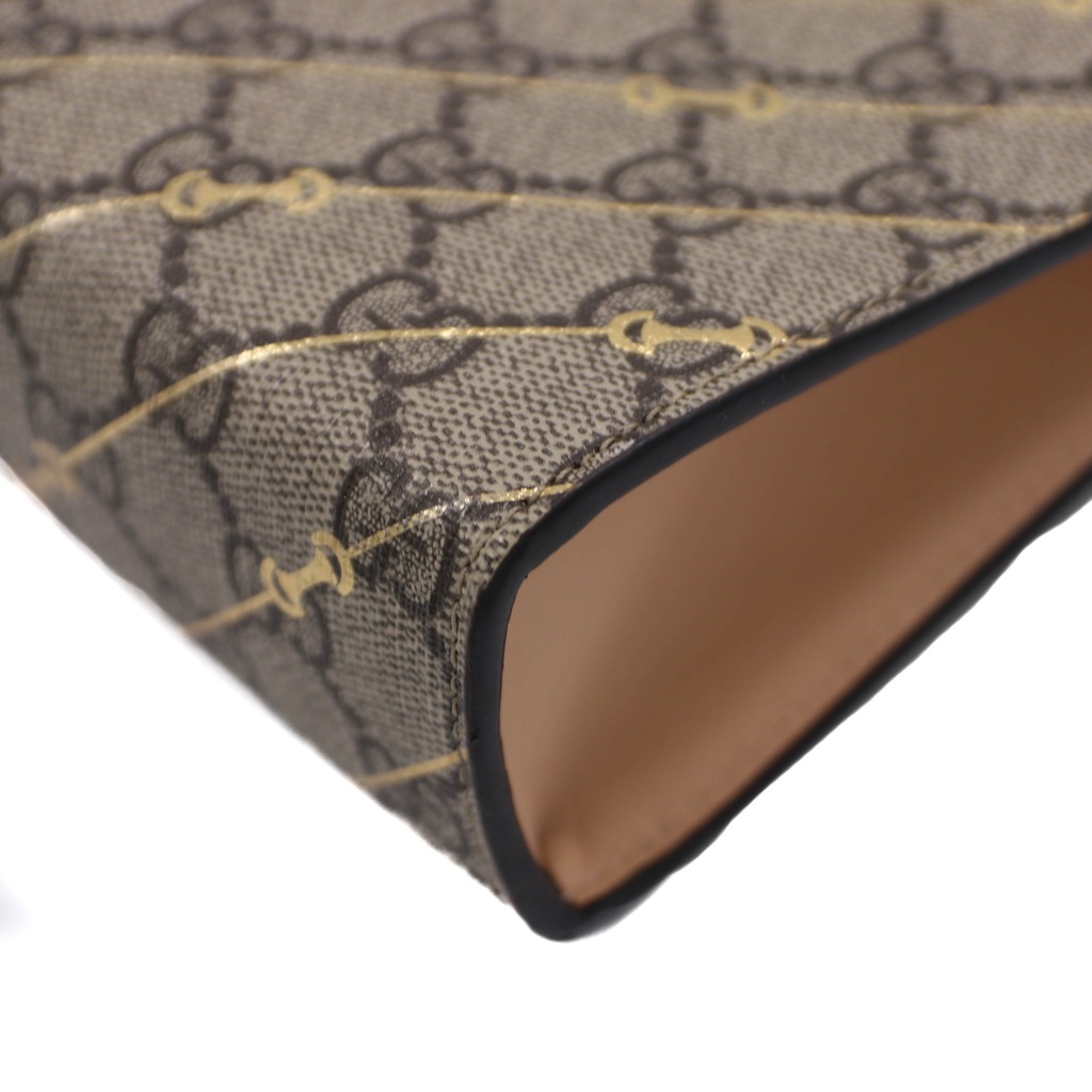 Gucci Beige and Ebony Horsebit Striped Pouch 774345