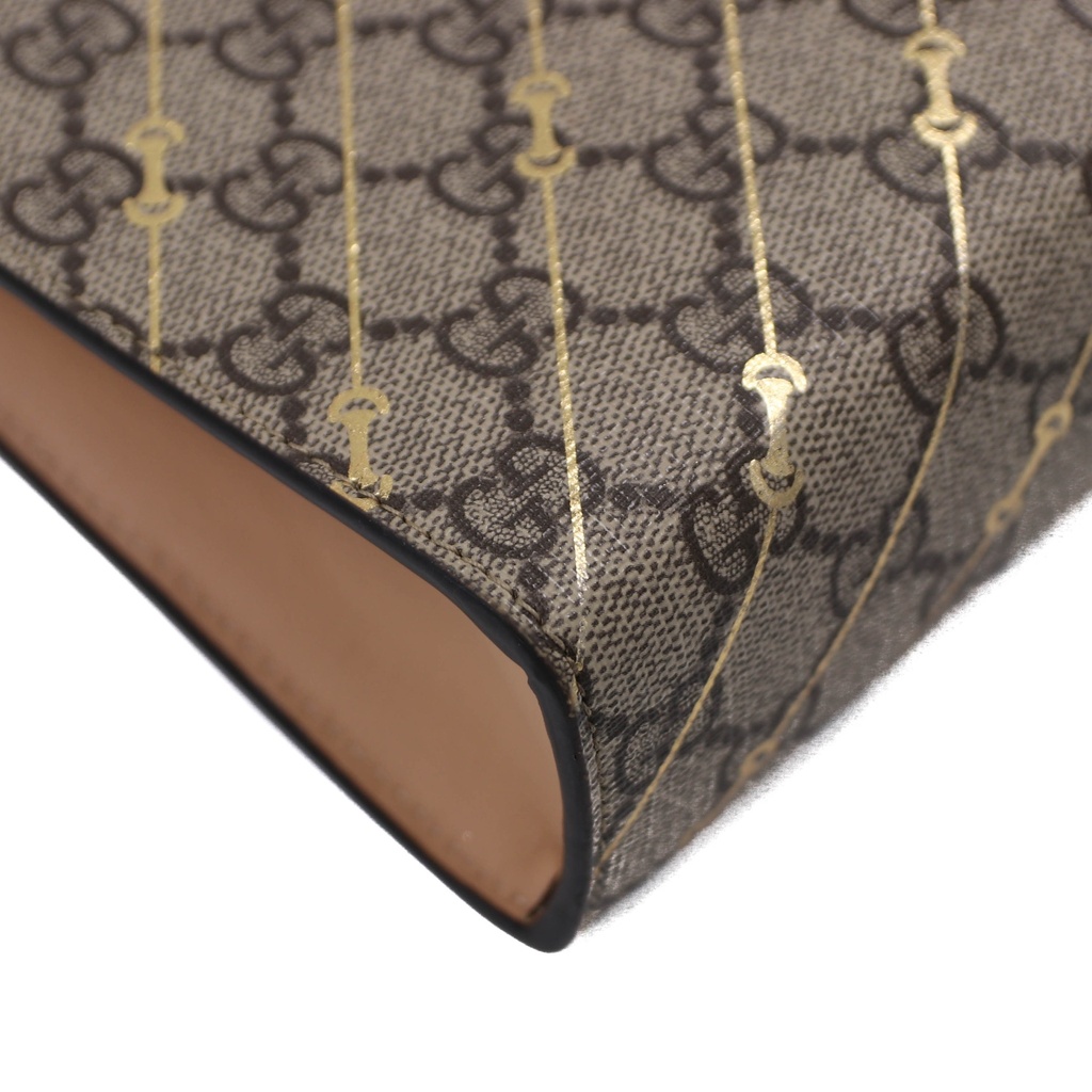 Gucci Beige and Ebony Horsebit Striped Pouch 774345