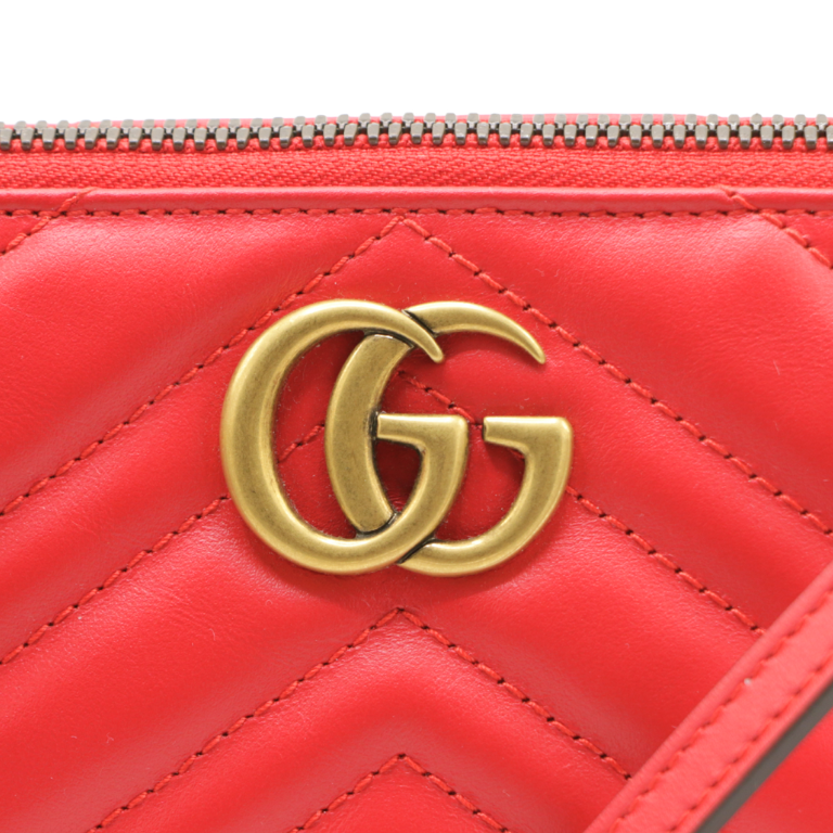 Gucci GG Marmont Boat Leather Shoulder Bag Red 739166