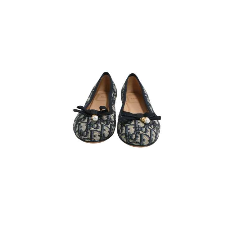 Christian Dior Poeme Ballet Flats In Blue and Beige Oblique In Size 36