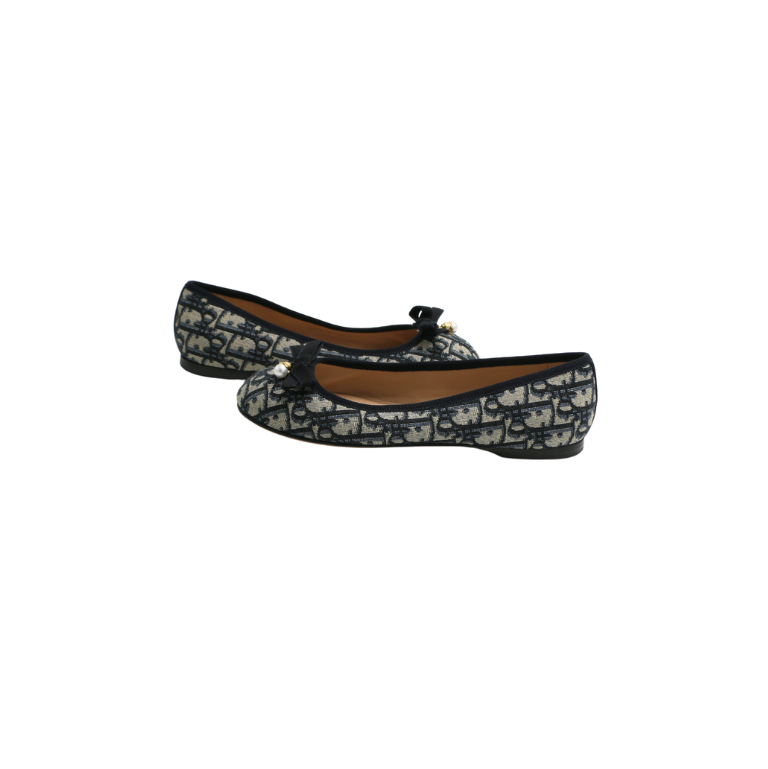Christian Dior Poeme Ballet Flats In Blue and Beige Oblique In Size 36