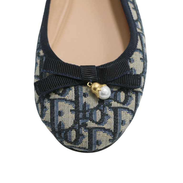 Christian Dior Poeme Ballet Flats In Blue and Beige Oblique In Size 36