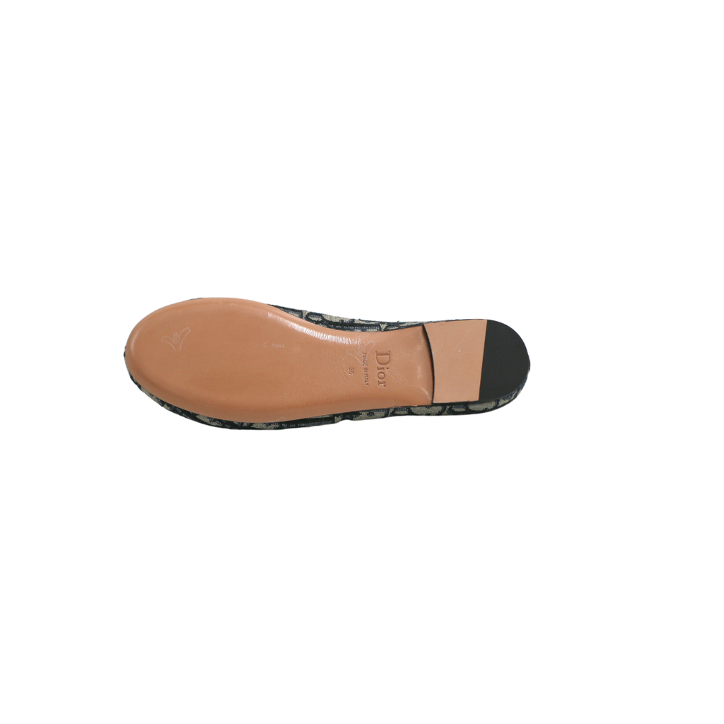 Christian Dior Poeme Ballet Flats In Blue and Beige Oblique In Size 36