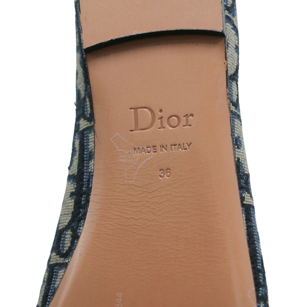 Christian Dior Poeme Ballet Flats In Blue and Beige Oblique In Size 36