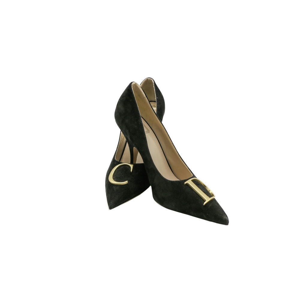 Christian Dior Initials Pump Black Suede Goatskin Size 37