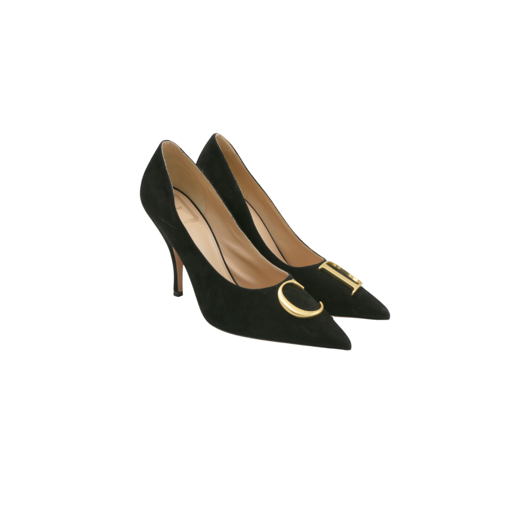 Christian Dior Initials Pump Black Suede Goatskin Size 37