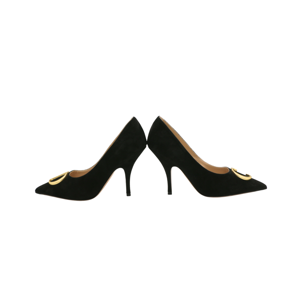 Christian Dior Initials Pump Black Suede Goatskin Size 37