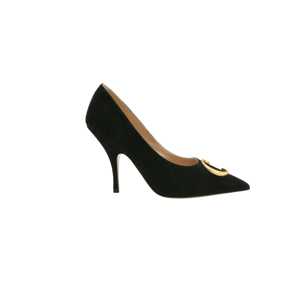 Christian Dior Initials Pump Black Suede Goatskin Size 37