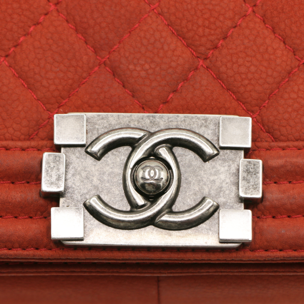 Chanel Medium Boy Flap Bag Caviar Leather Silver Hardware