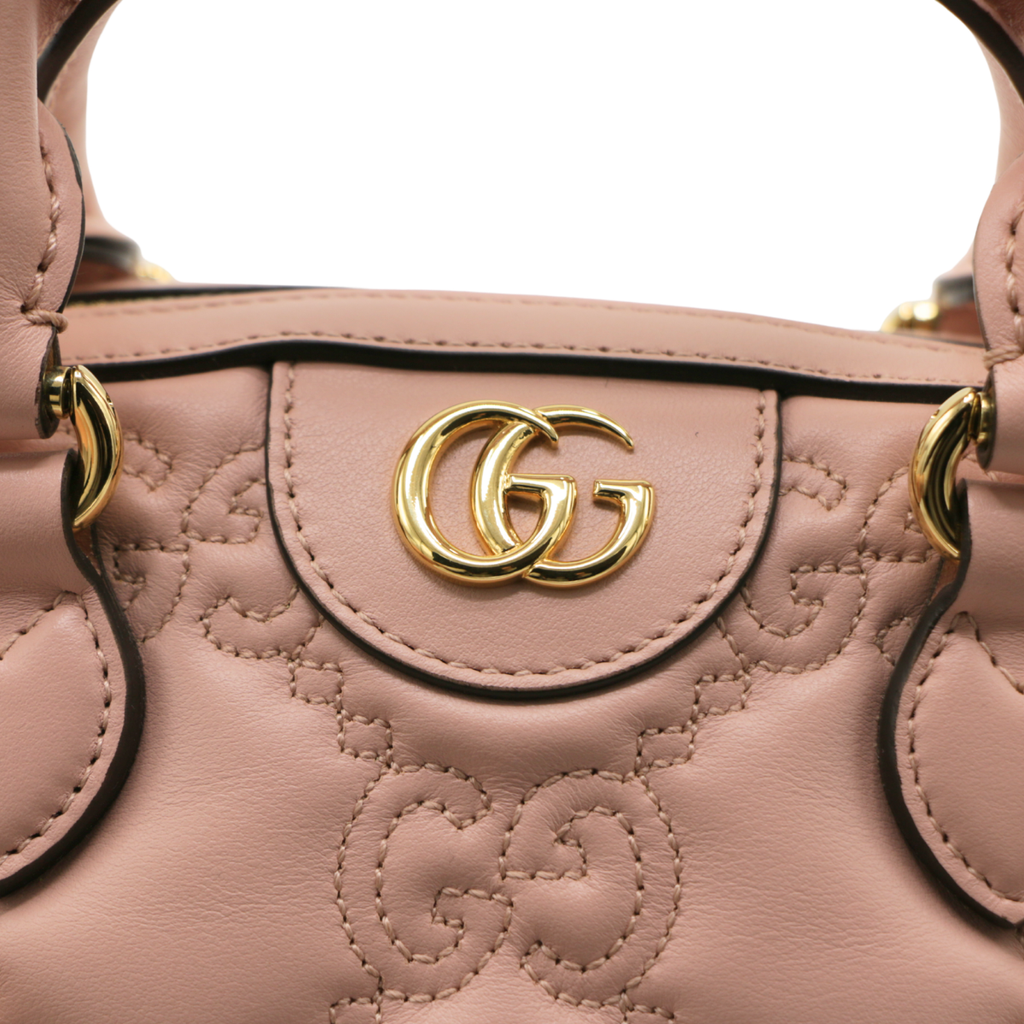 Gucci GG Matelassé Pink Leather Top Handle Bag 702251