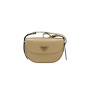 Prada Arqué leather shoulder bag with flap Camel