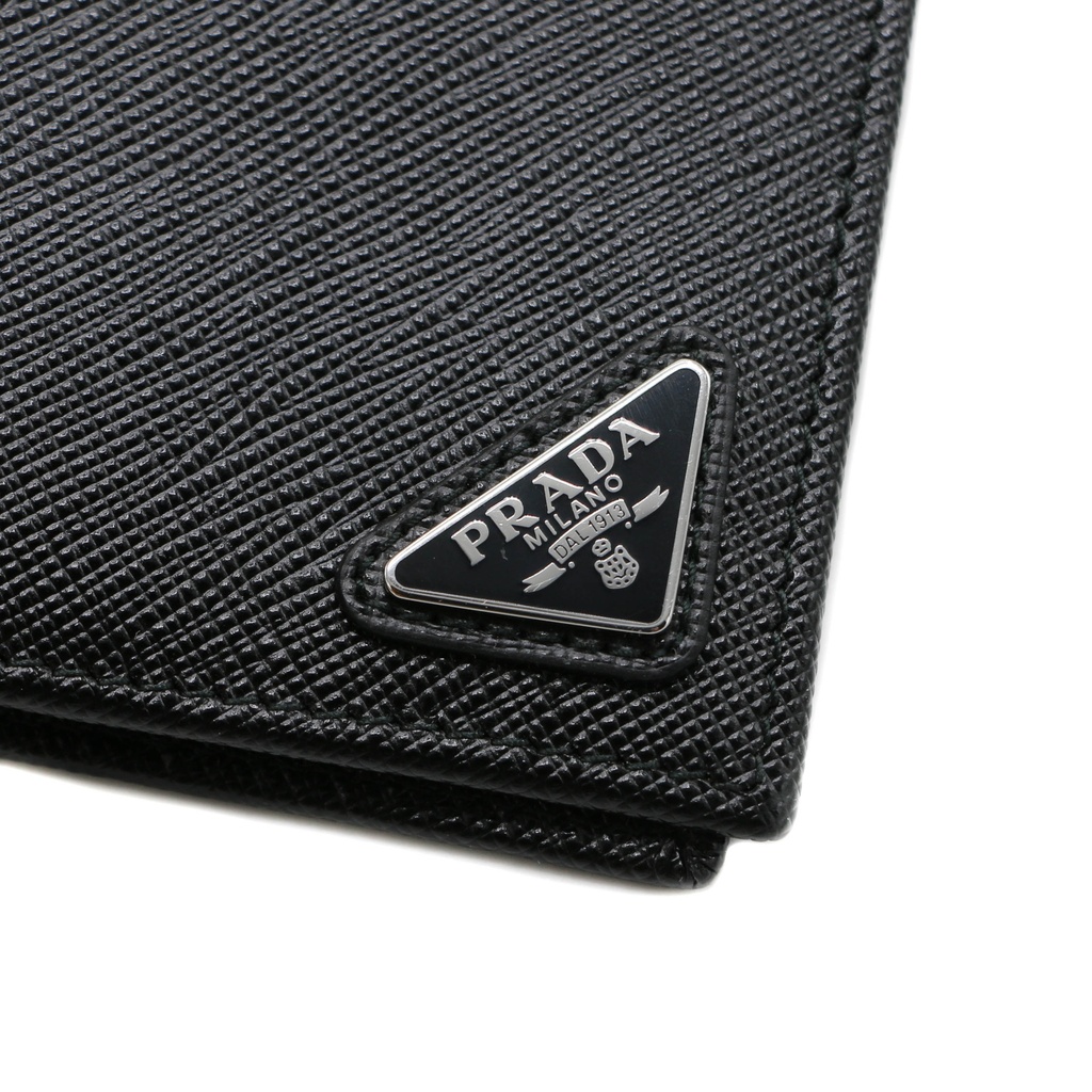 Prada Saffiano Triangle Logo Bifold Black Wallet