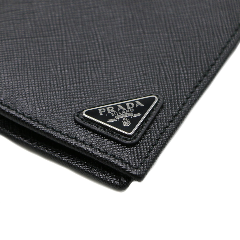 Prada Saffiano Triangle Logo Bifold Black Wallet