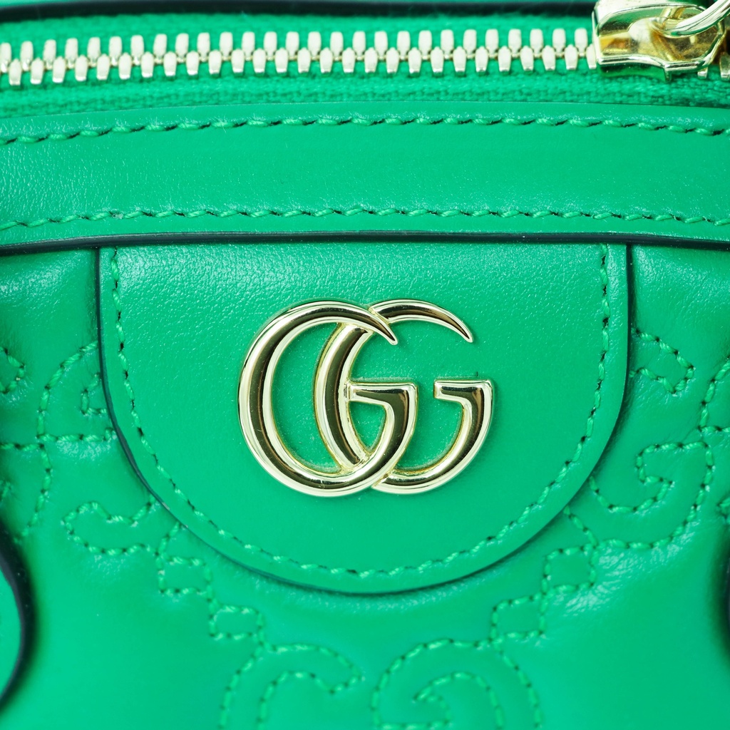 Gucci GG Matelassé Vibrant Green Leather Top Handle 702251