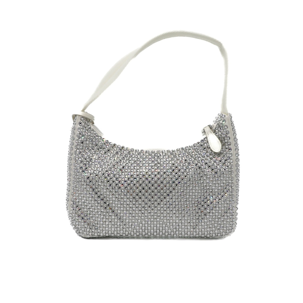 Prada Re-Edition 2000 Satin Crystal Mini Bag White