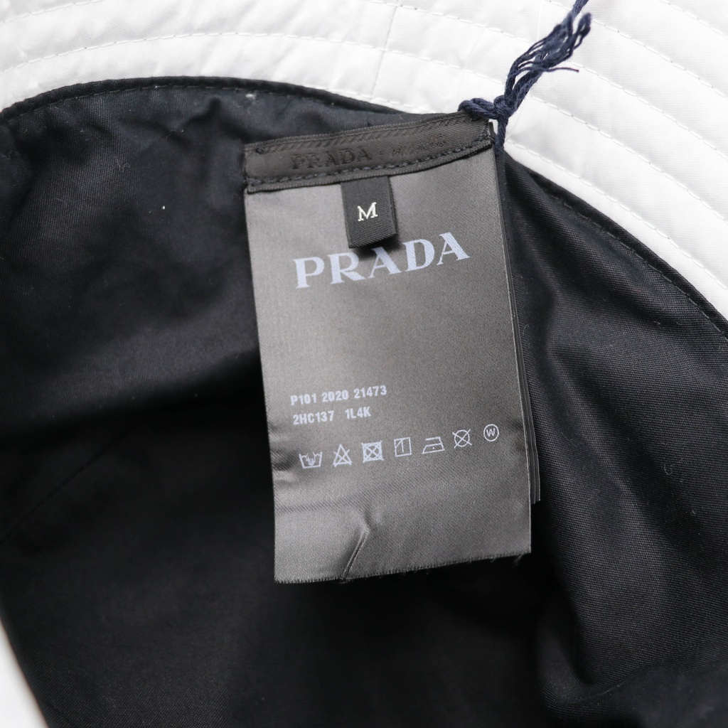 Prada Re-Nylon Bucket Hat White with Logo tab