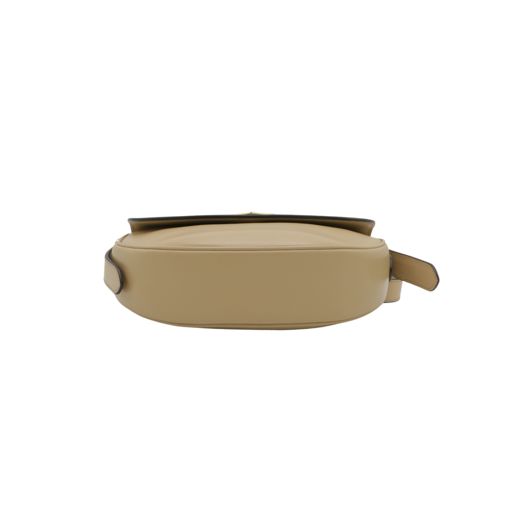 Prada Arqué leather shoulder bag with flap Camel