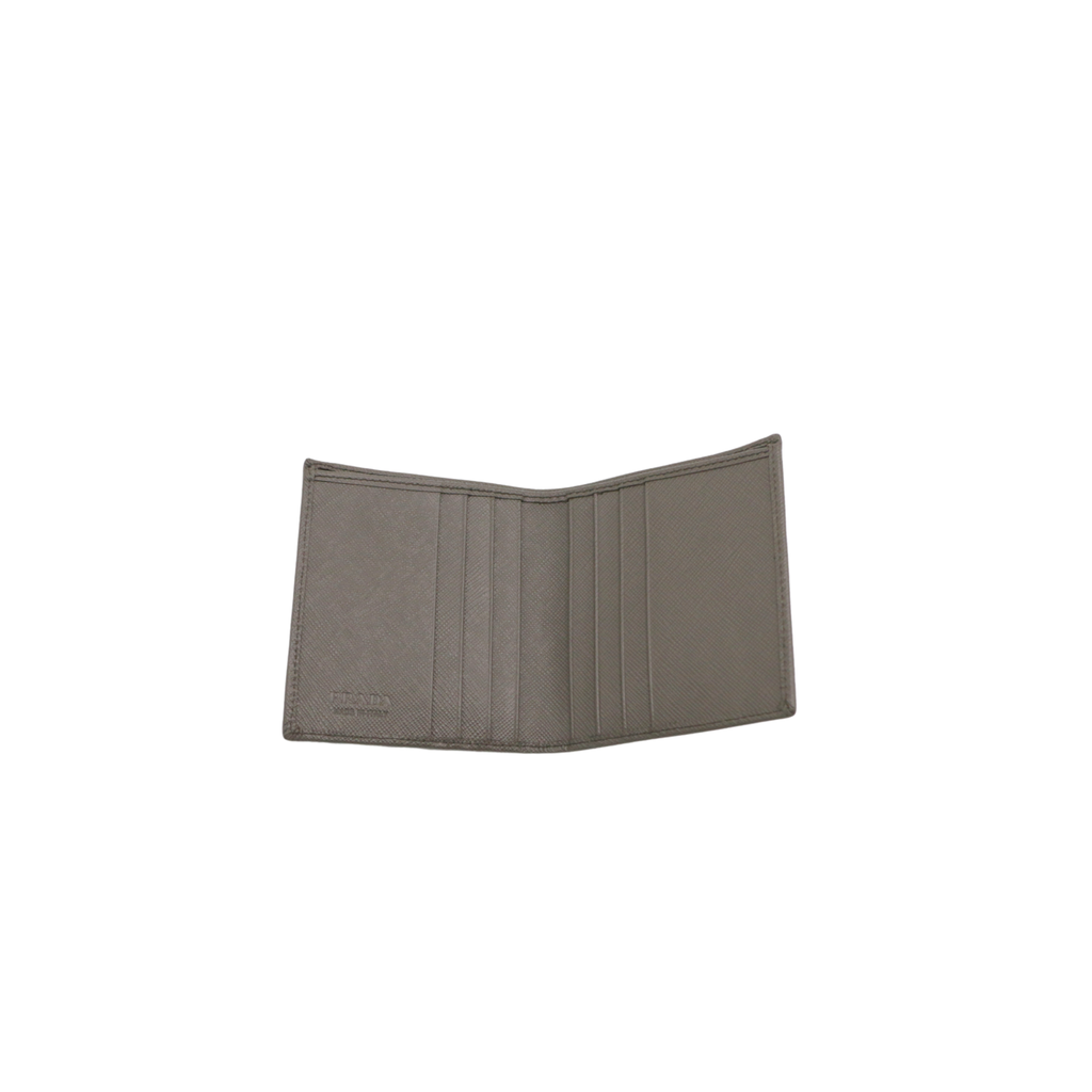 Prada Saffiano Triangle Logo Bifold Grey Wallet