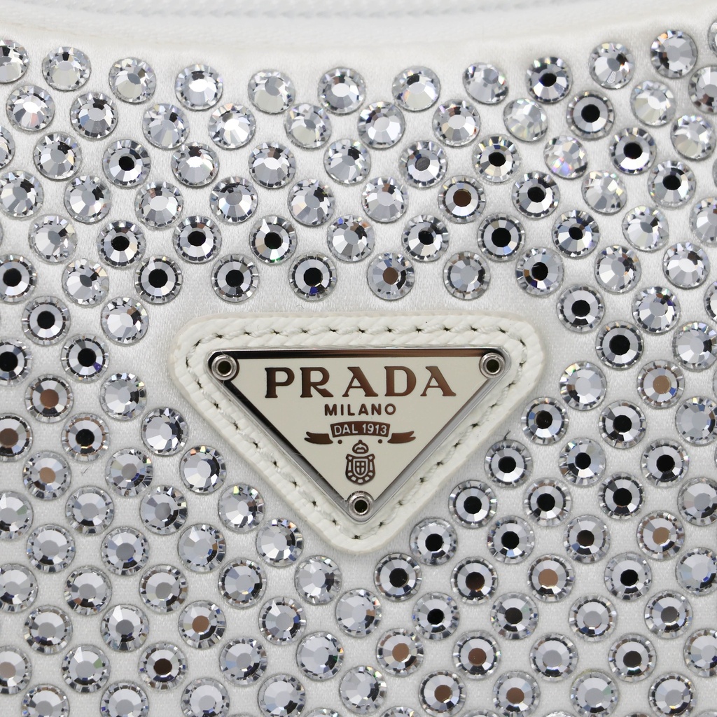 Prada Re-Edition 2000 Satin Crystal Mini Bag White