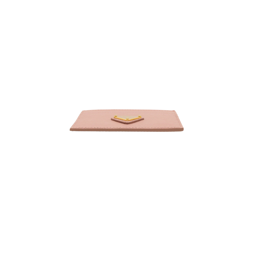 Prada Pink Saffiano Triangle Logo Card Holder