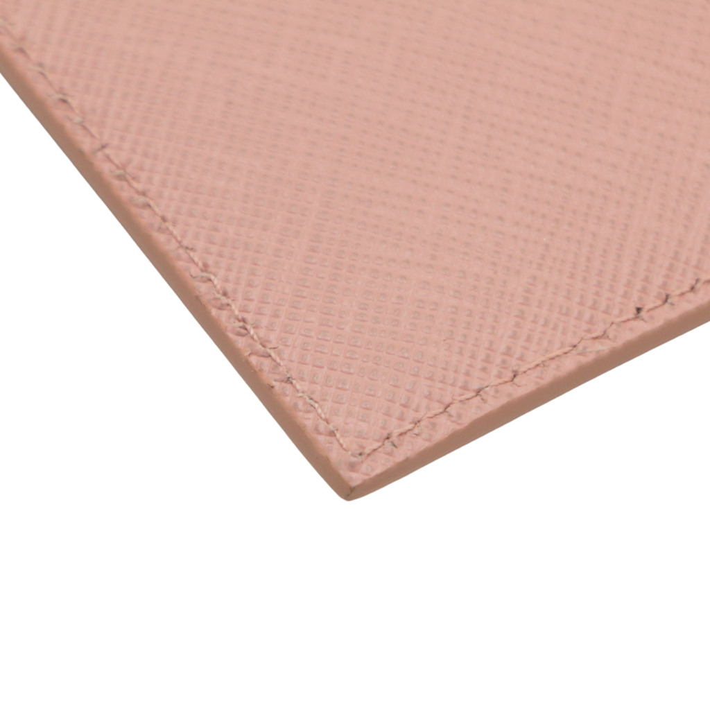 Prada Pink Saffiano Triangle Logo Card Holder