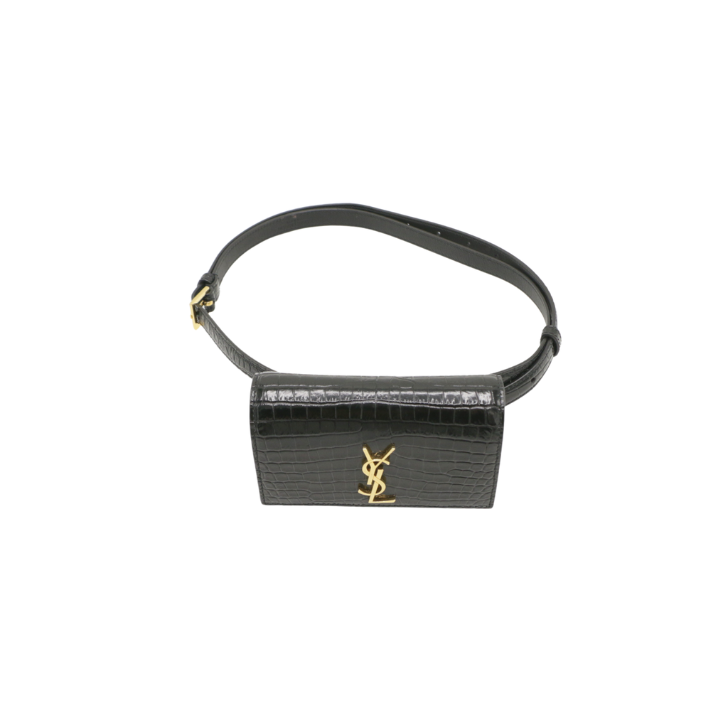 Yves Saint Laurent Kate Black Crocodile Embossed Leather Belt Bag