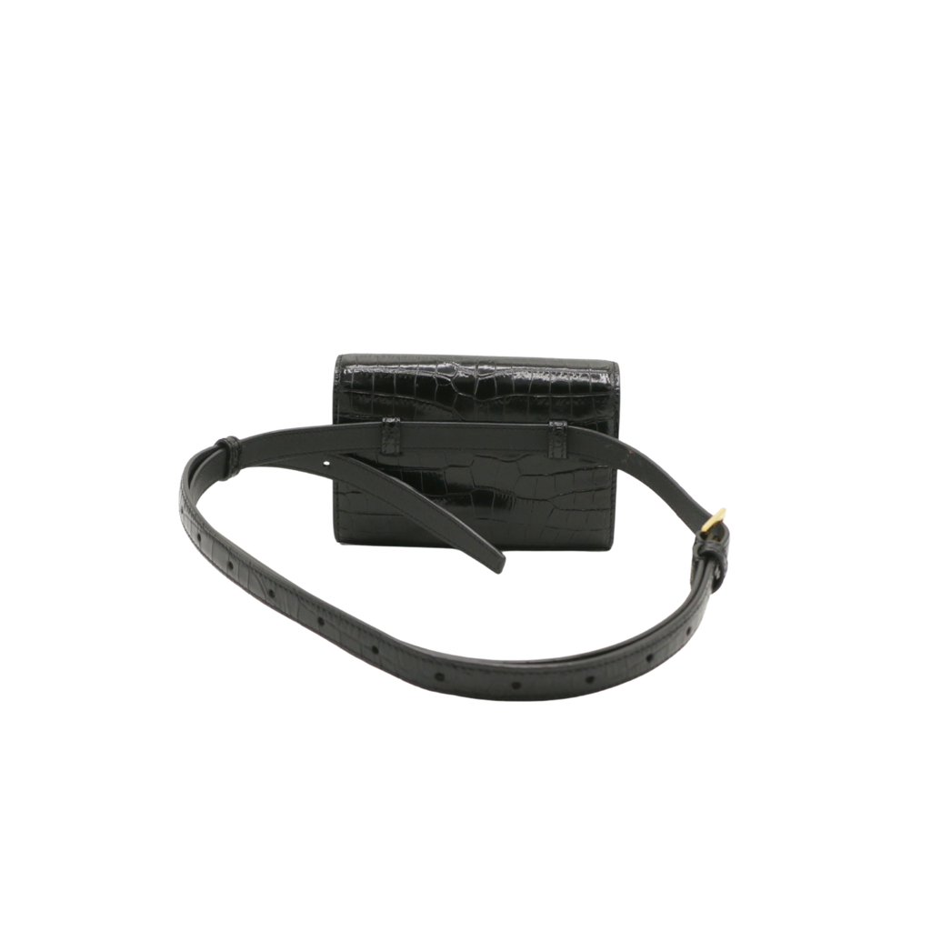 Yves Saint Laurent Kate Black Crocodile Embossed Leather Belt Bag